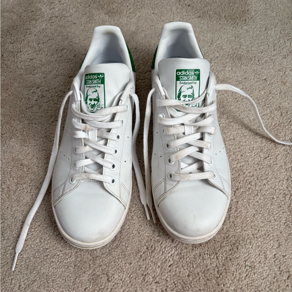 Adidas Stan Smith White and PrimeGreen Sneakers Men’s Size 8.5 - Picture 2 of 8